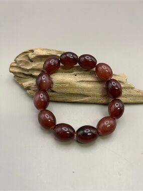 Chunky Carnelian Stone Bead Bracelet Stretchy Statement Boho Natural Gemstone